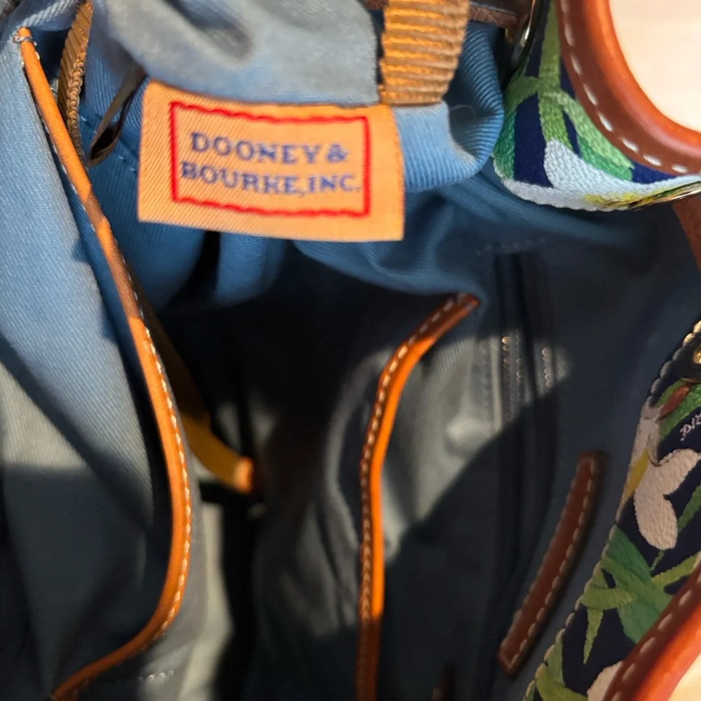 Dooney & Bourke Blue Floral Bucket Bag with Tan Trim - Picture 10 of 13